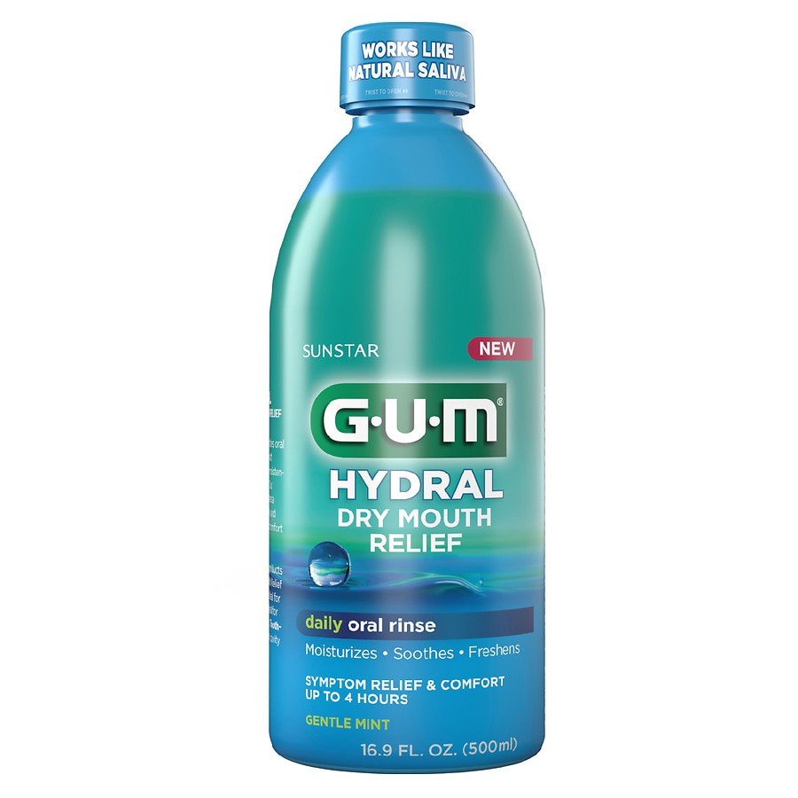 slide 1 of 1, G-U-M Hydral Dry Mouth Relief Daily Oral Rinse, 500 ml