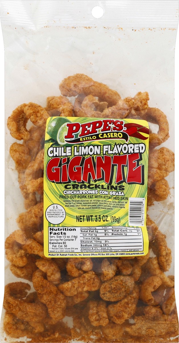 slide 2 of 3, Pepe's Gluten Free Chile y Limon Flavored Gigante Chicharrones 3.5 oz, 3.5 oz