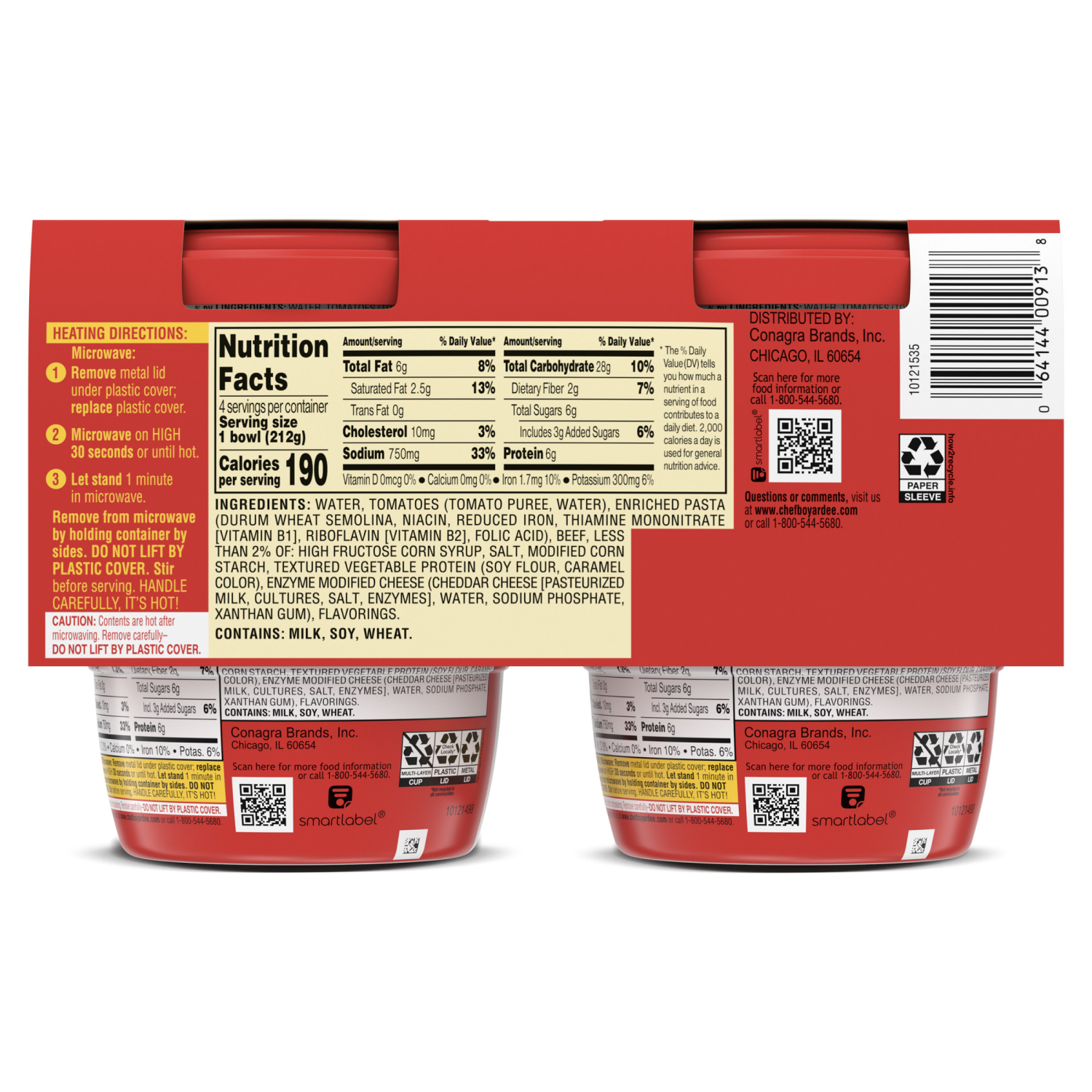 slide 7 of 7, Chef Boyardee Beefaroni in Tomato and Meat Sauce, Microwavable Meal, 7.5 oz. Bowl , 4-Count, 4 ct