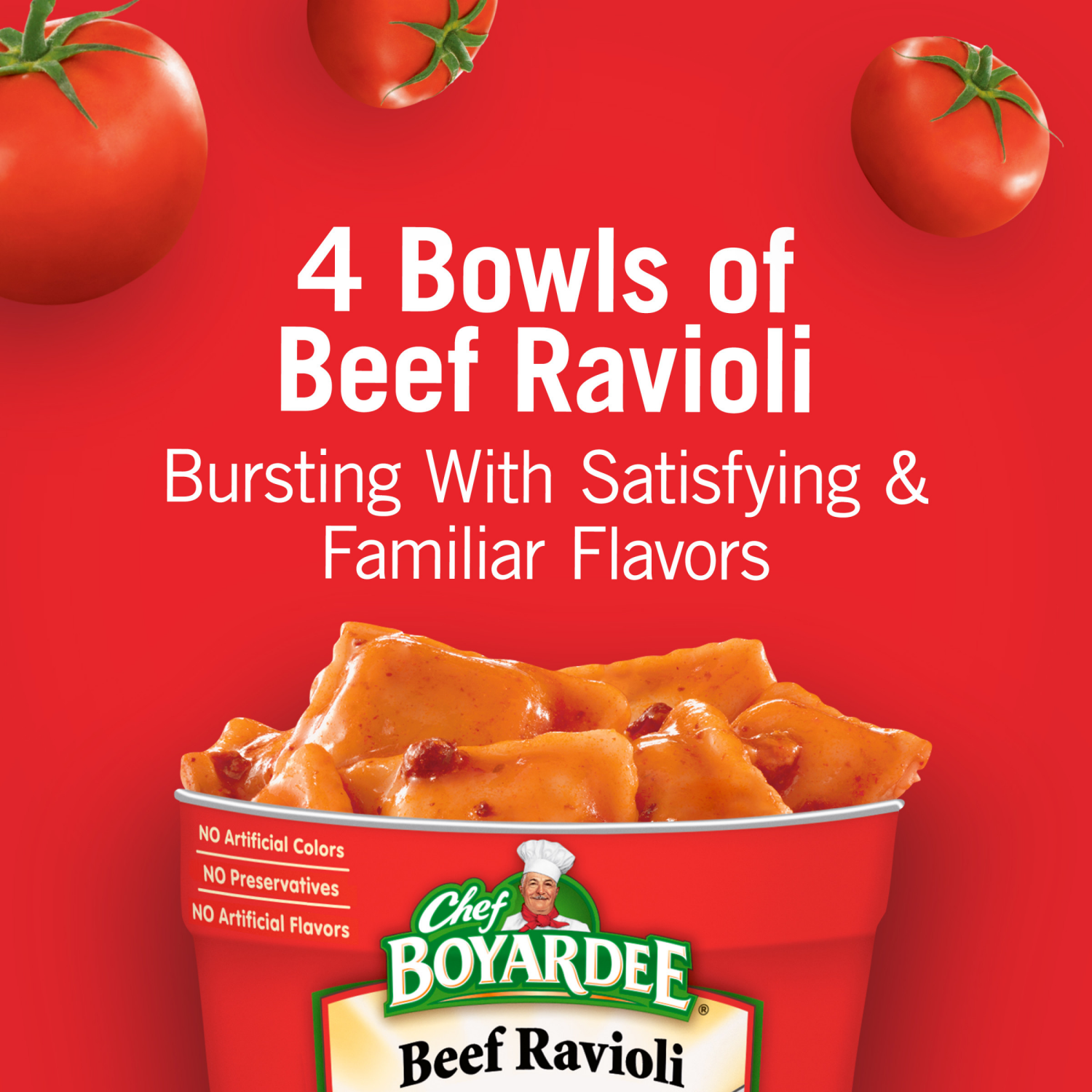 slide 4 of 4, Chef Boyardee Beef Ravioli in Pasta Sauce, Microwavable Meal, 7.5 oz. Bowl, 4-Count, 4 ct