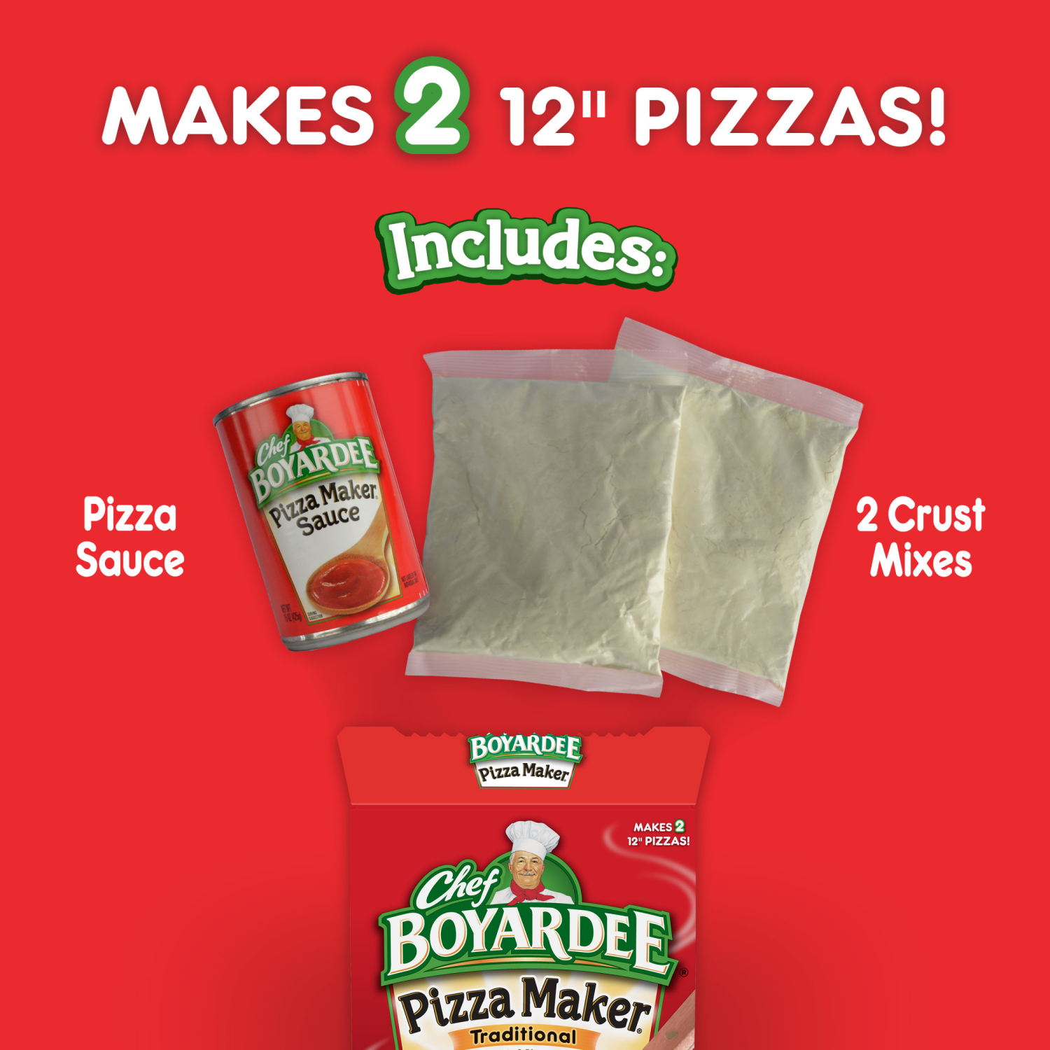 slide 6 of 7, Chef Boyardee Cheese Pizza Maker, Crust Mix and Pizza Sauce Meal Kit, 31.85 oz., 31.85 oz