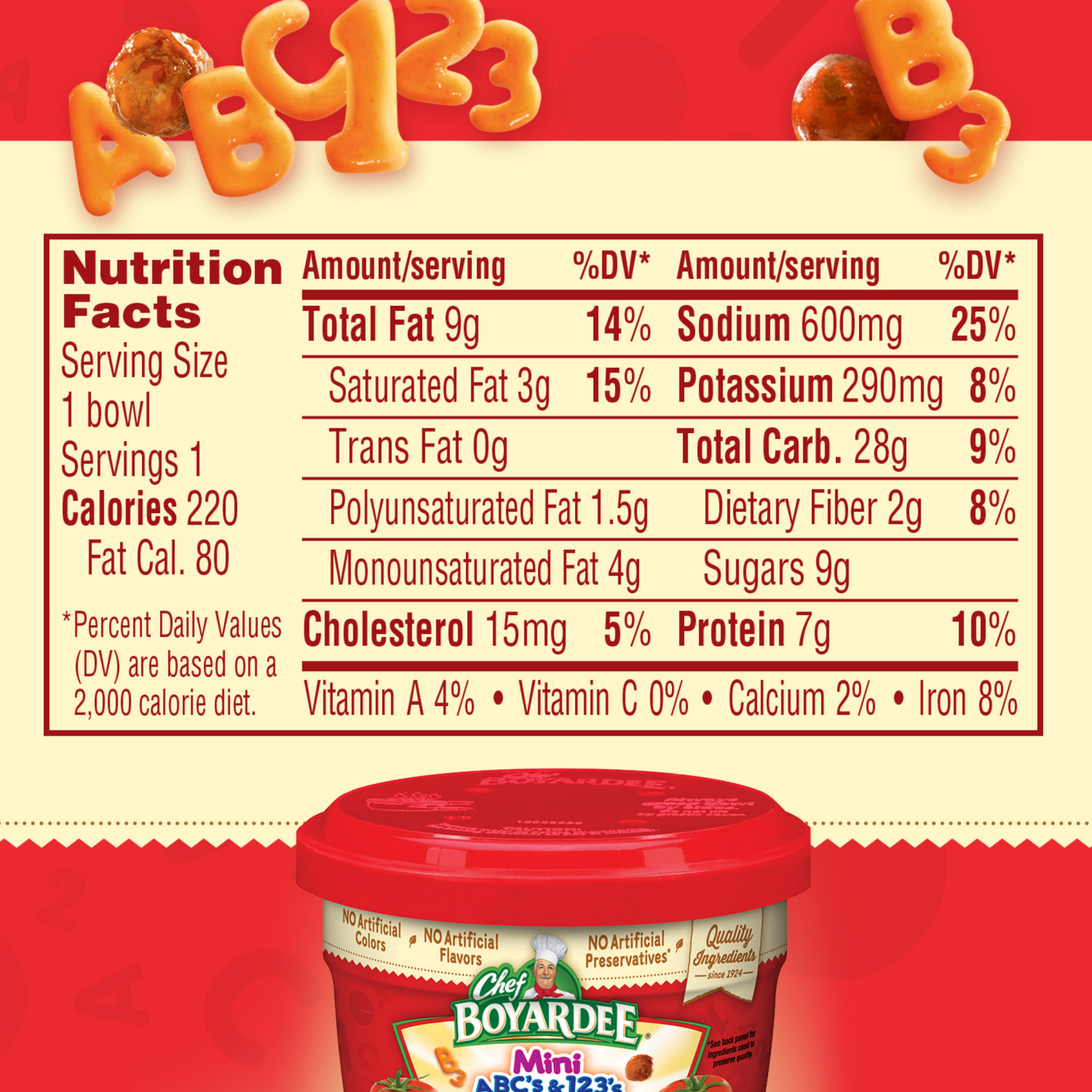 slide 3 of 7, Chef Boyardee Mini-Bites ABC's & 123's Pasta with Meatballs, 7.5 Oz., 7.5 oz