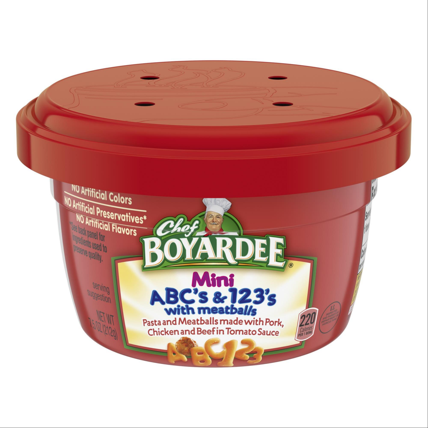 slide 1 of 7, Chef Boyardee Mini-Bites ABC's & 123's Pasta with Meatballs, 7.5 Oz., 7.5 oz