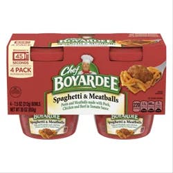Chef Boyardee Spaghetti and Meatballs in Tomato Sauce, Microwavable Meal, 7.5 oz. Bowl , 4-Count