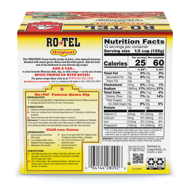 slide 2 of 29, Rotel Original Diced Tomatoes and Green Chilies, 10 oz. 4-Count, 4 ct