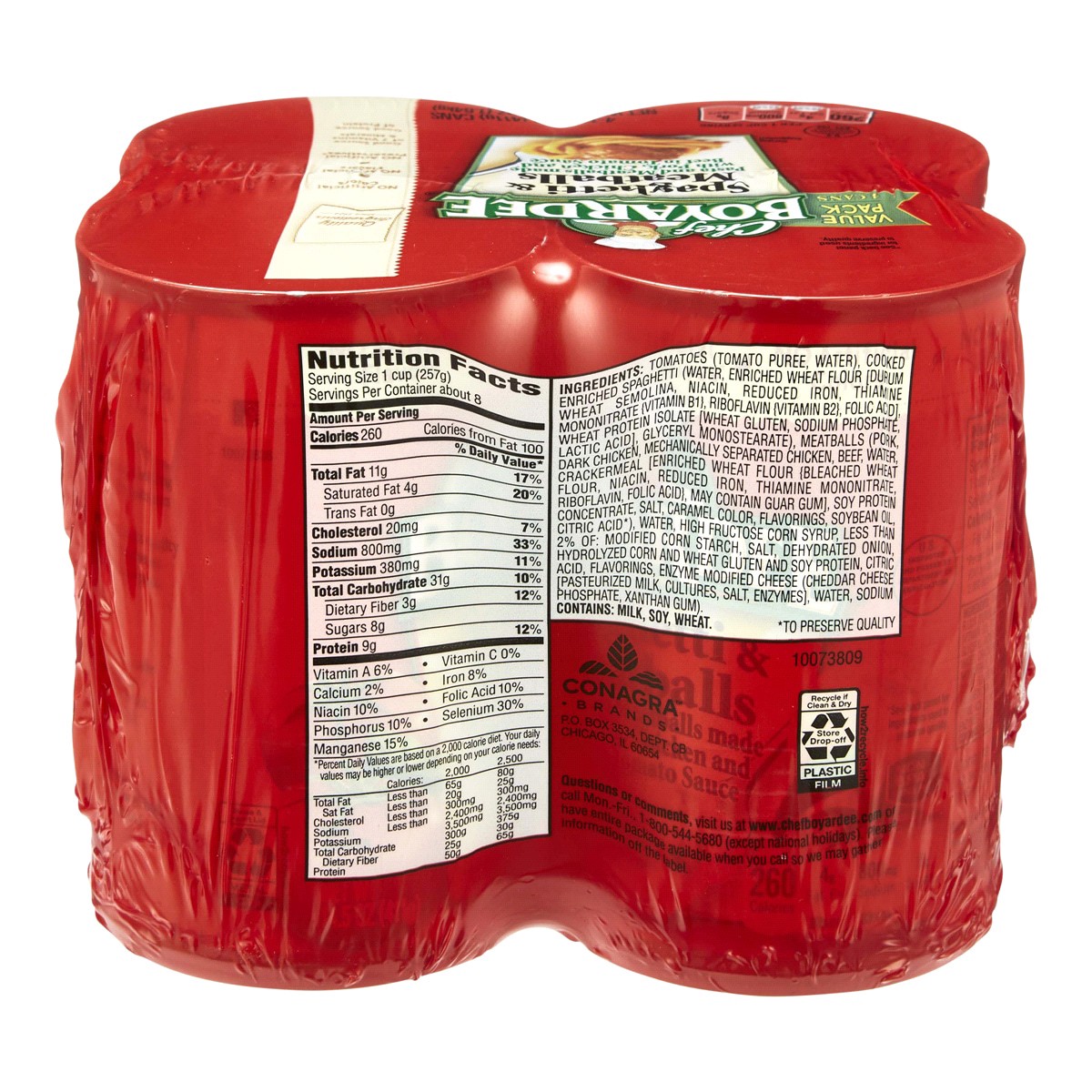 slide 2 of 2, Chef Boyardee Spaghetti & Meatballs in Tomato Sauce, Ready-to-Eat Meal, 14.5 oz. Can (Pack of 4), 4 ct