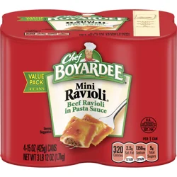 Chef Boyardee Mini Ravioli, Beef Ravioli in Pasta Sauce, Ready-to-Eat Meal, 15 oz. Can (Pack of 4)