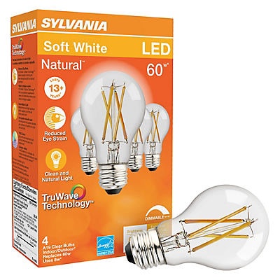 slide 1 of 1, Sylvania TruWave LED 60 Watt A19 Soft White Clear Light Bulbs, 4 ct