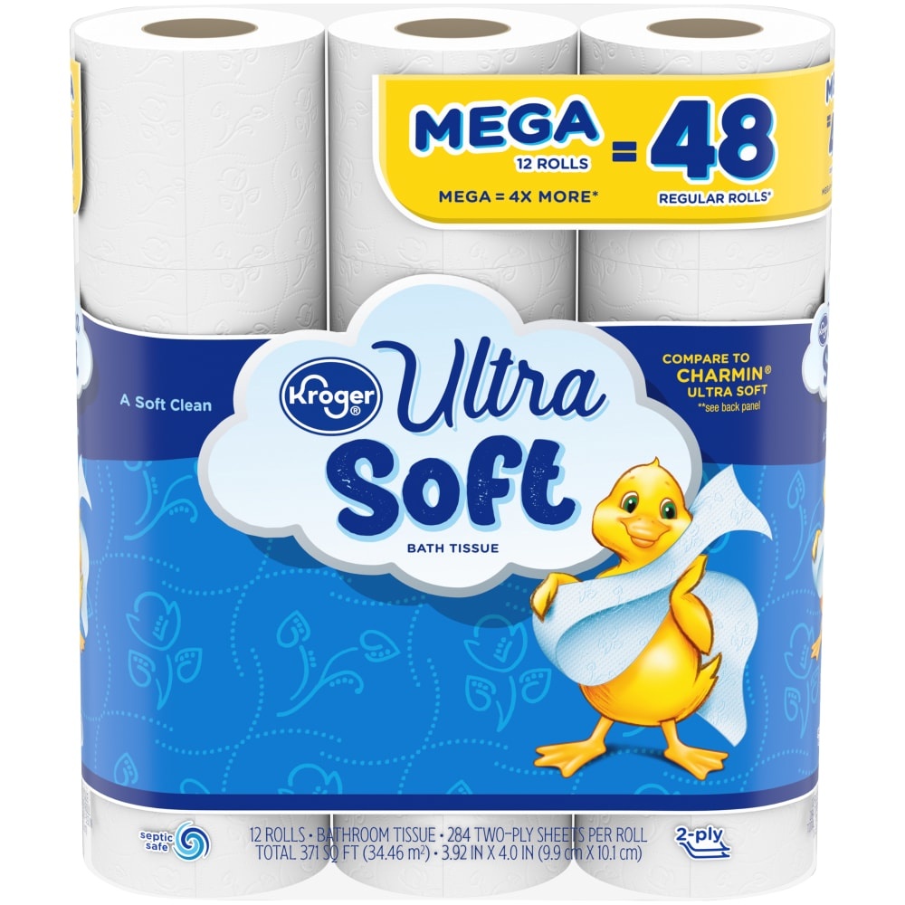 slide 1 of 1, Kroger Ultra Soft Bath Tissue Mega Rolls, 12 ct