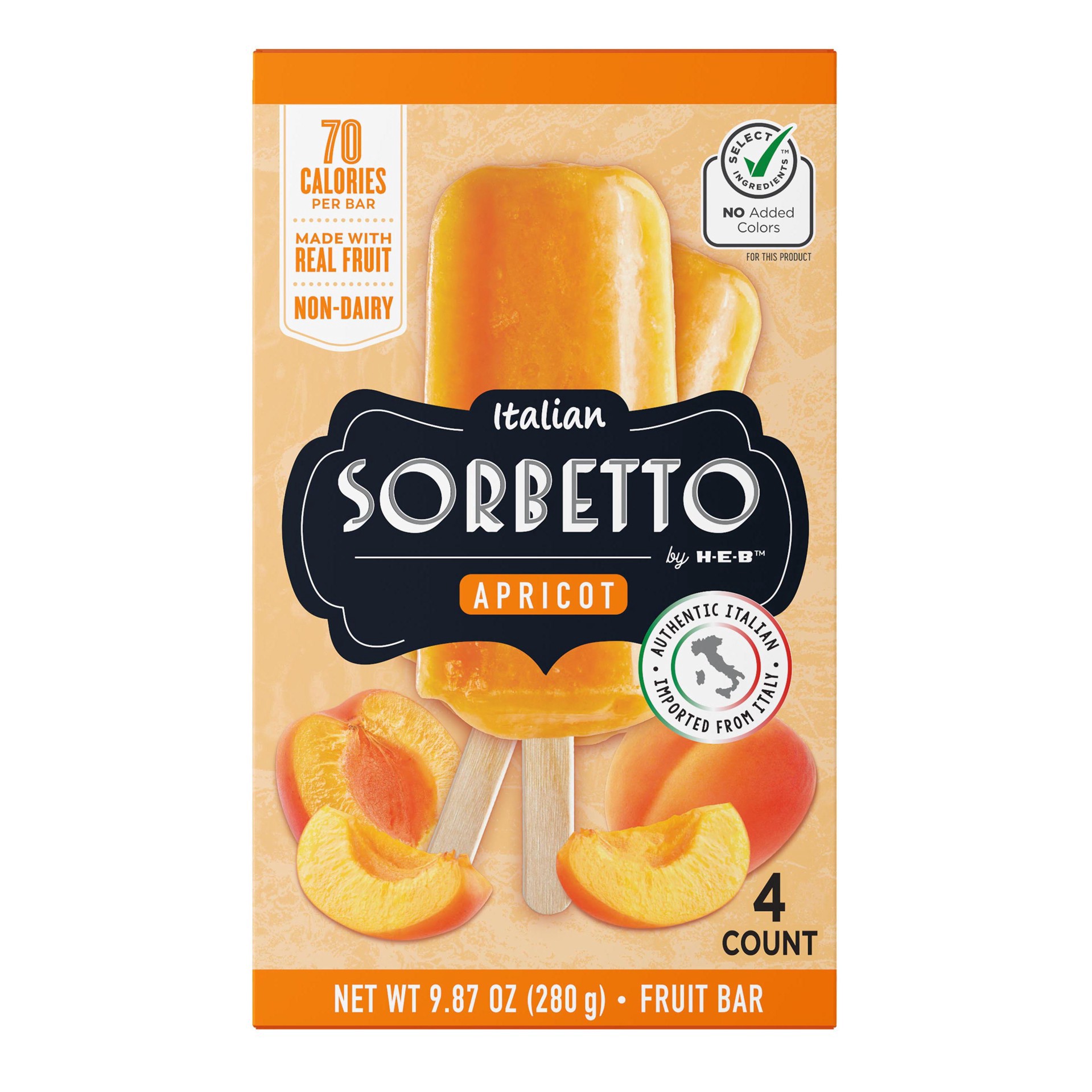 slide 1 of 1, Italian Sorbetto by H-E-B Non-Dairy Frozen Dessert Bars - Apricot, 4 ct