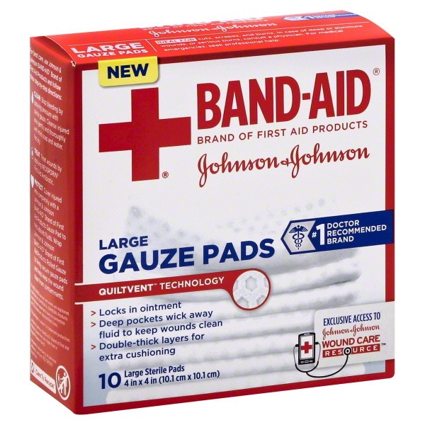 slide 1 of 1, BAND-AID Large Quiltvent Gauze Pads, 10 ct