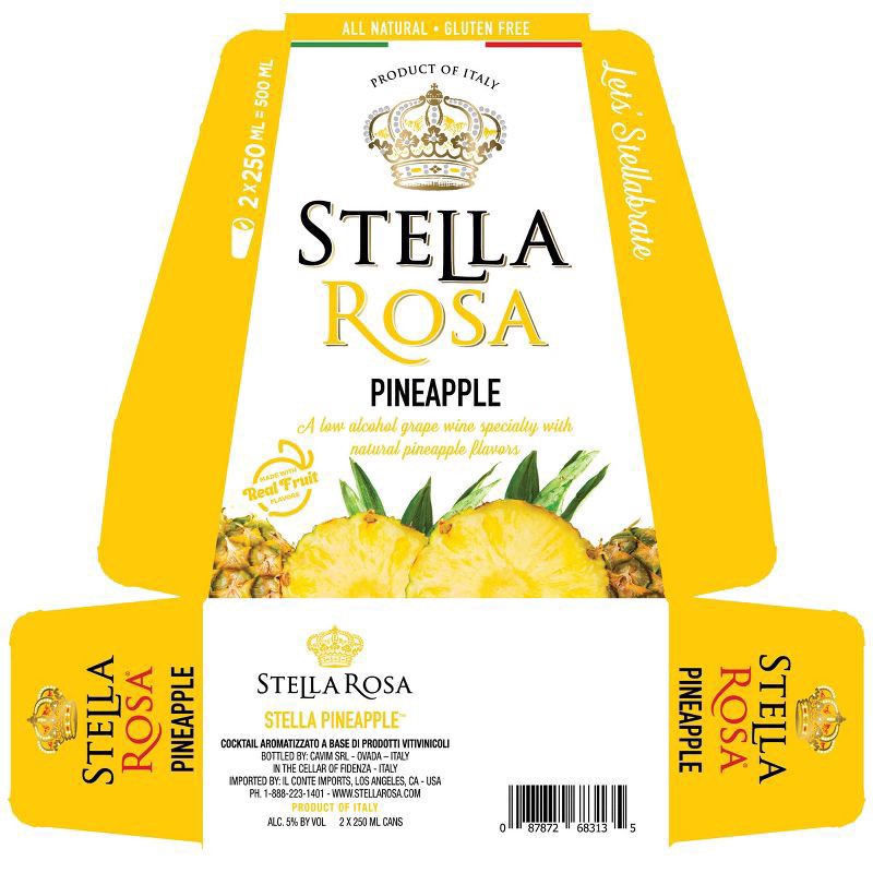 slide 2 of 8, Stella Rosa Pineapple Semi-Sweet White Wine 2Pk/250 ml, 2 ct; 250 ml