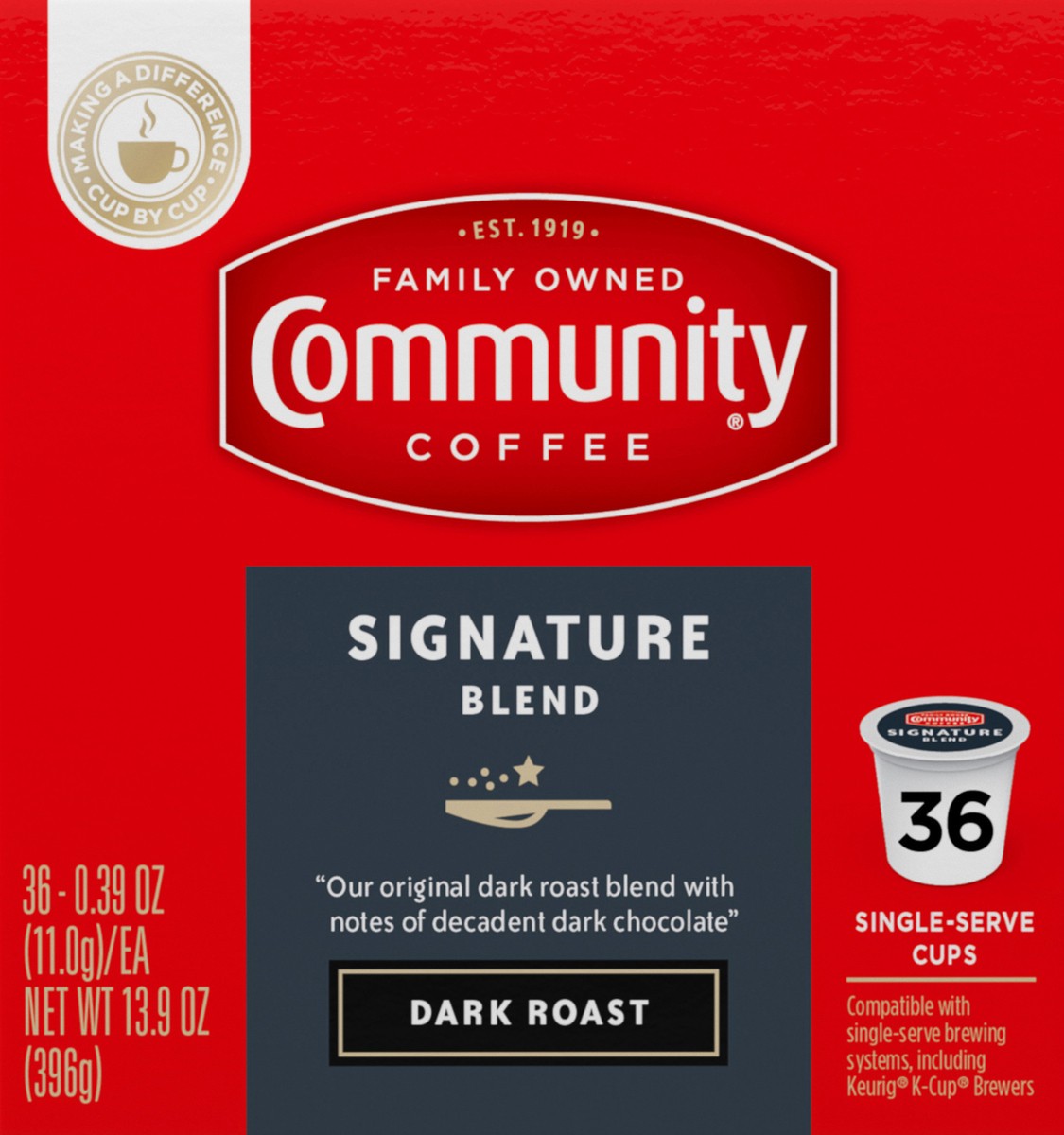 slide 9 of 13, Community Coffee Dark Roast Singles - 36 ct, 36 ct