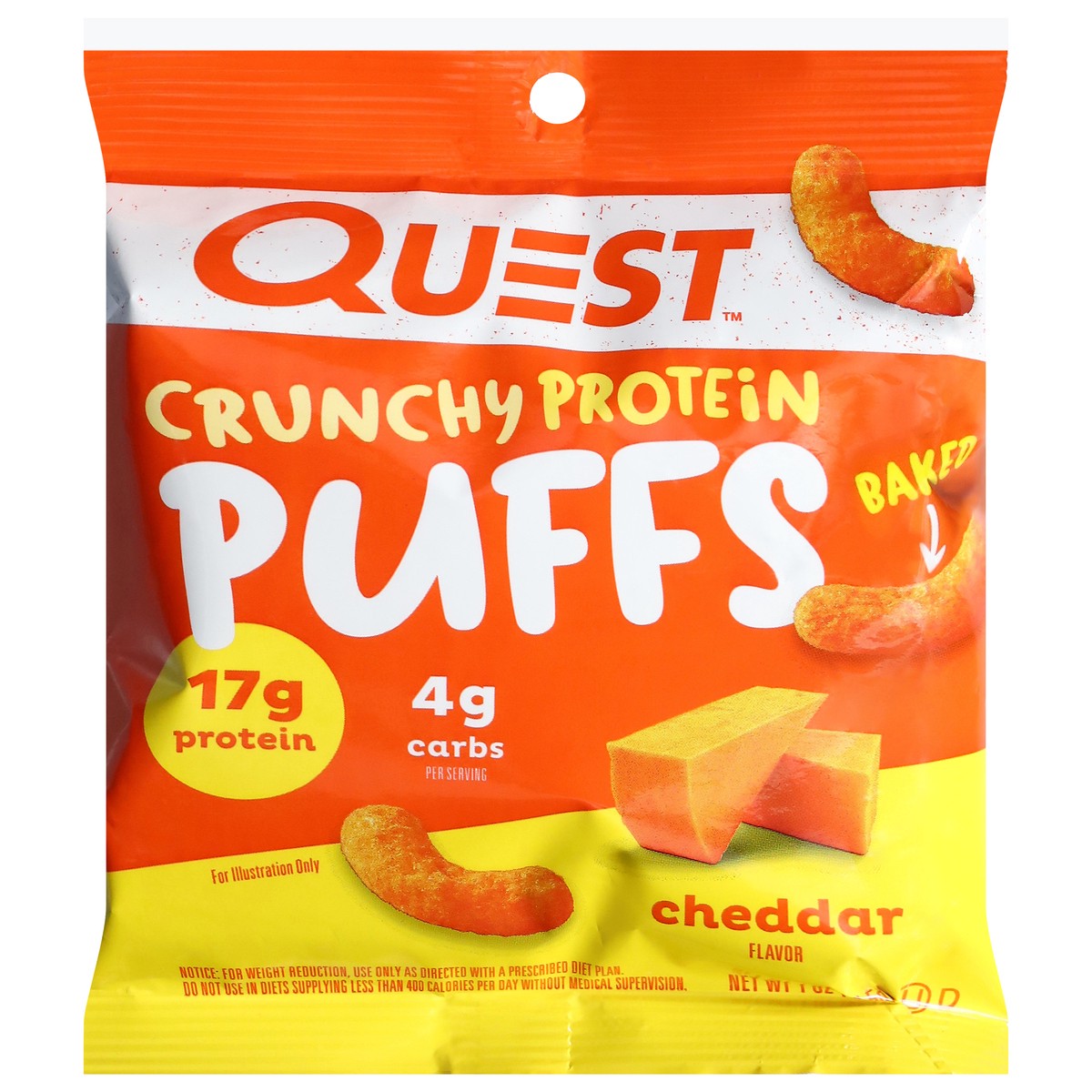 slide 12 of 13, Quest Puffs, Cheddar Flavor, Crunchy, 1 oz