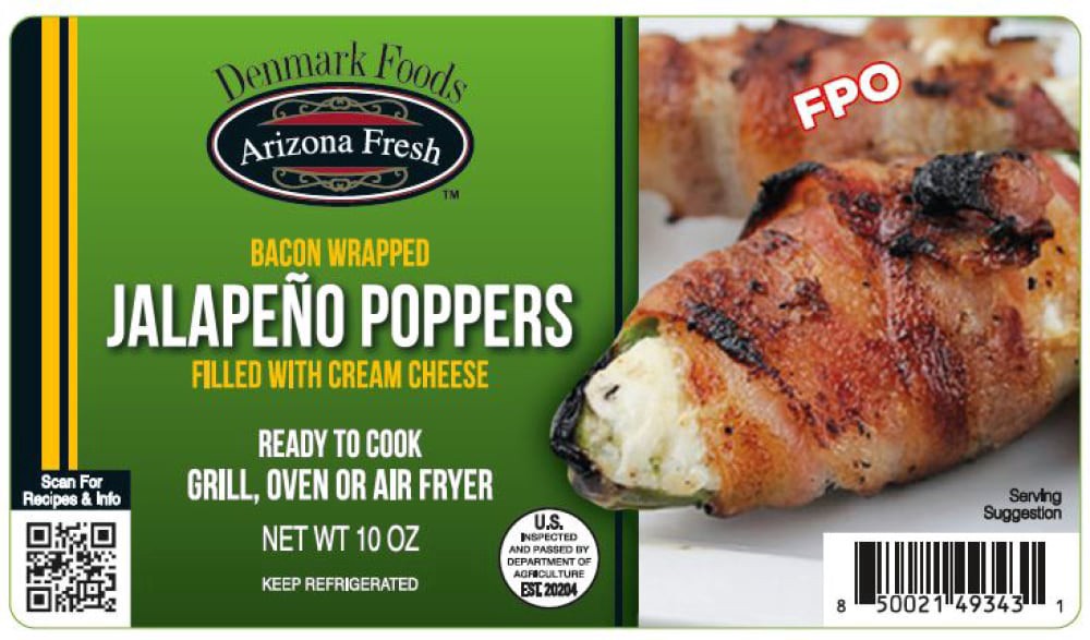 slide 1 of 1, Denmark Foods Arizona Fresh Bacon Wrapped Jalapeno Poppers, 10 oz