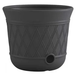 Suncast 14 in x 12 in Resin Decorative Hideaway Outdoor Garden Hose Storage Pot, Gray