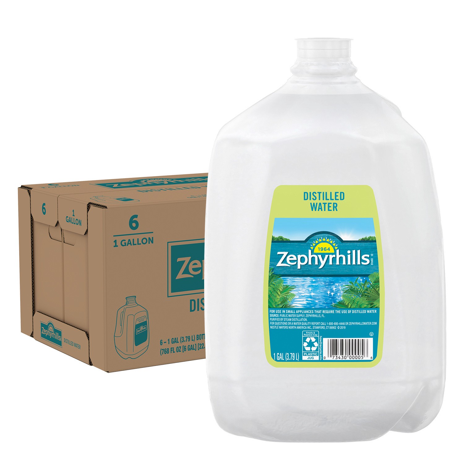 slide 2 of 5, ZEPHYRHILLS Brand Distilled Water, 1-gallon plastic jugs (Pack of 6), 1 g