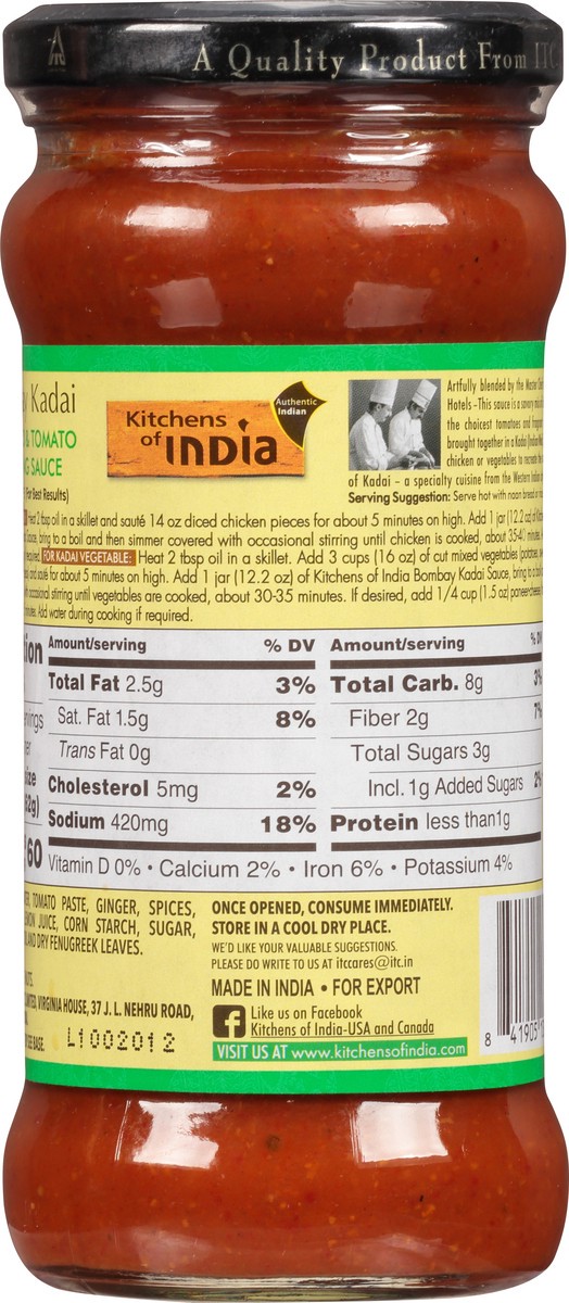 slide 9 of 13, Kitchens of India Medium Bombay Kadai Cilantro & Tomato Cooking Sauce 347 g, 347 g