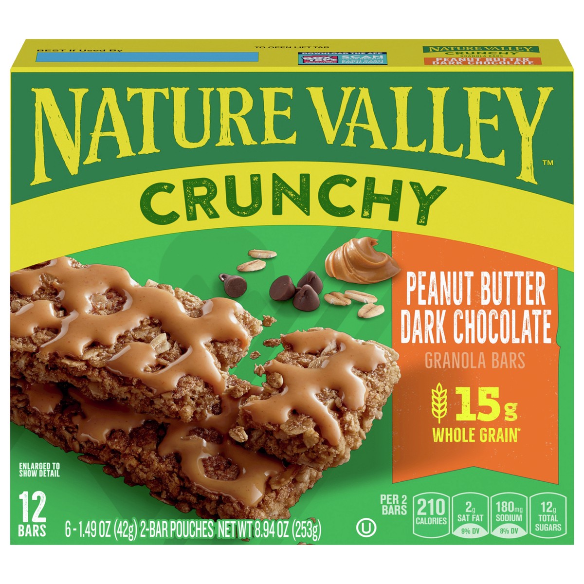 slide 1 of 9, Nature Valley Crunchy Granola Bars, Peanut Butter Dark Chocolate, 12 bars, 6 ct