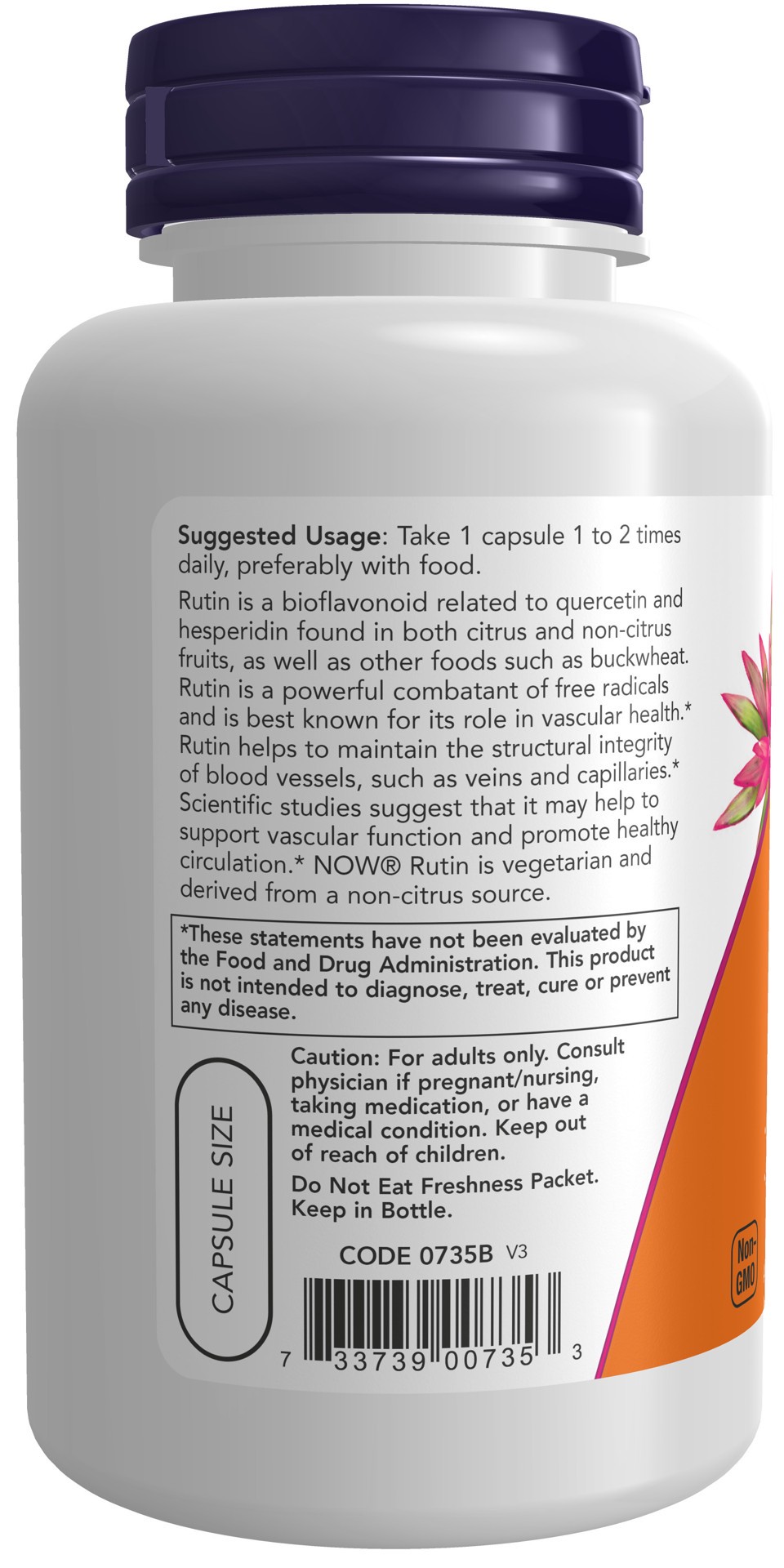 slide 3 of 4, NOW Rutin 450 mg - 100 Veg Capsules, 100 ct