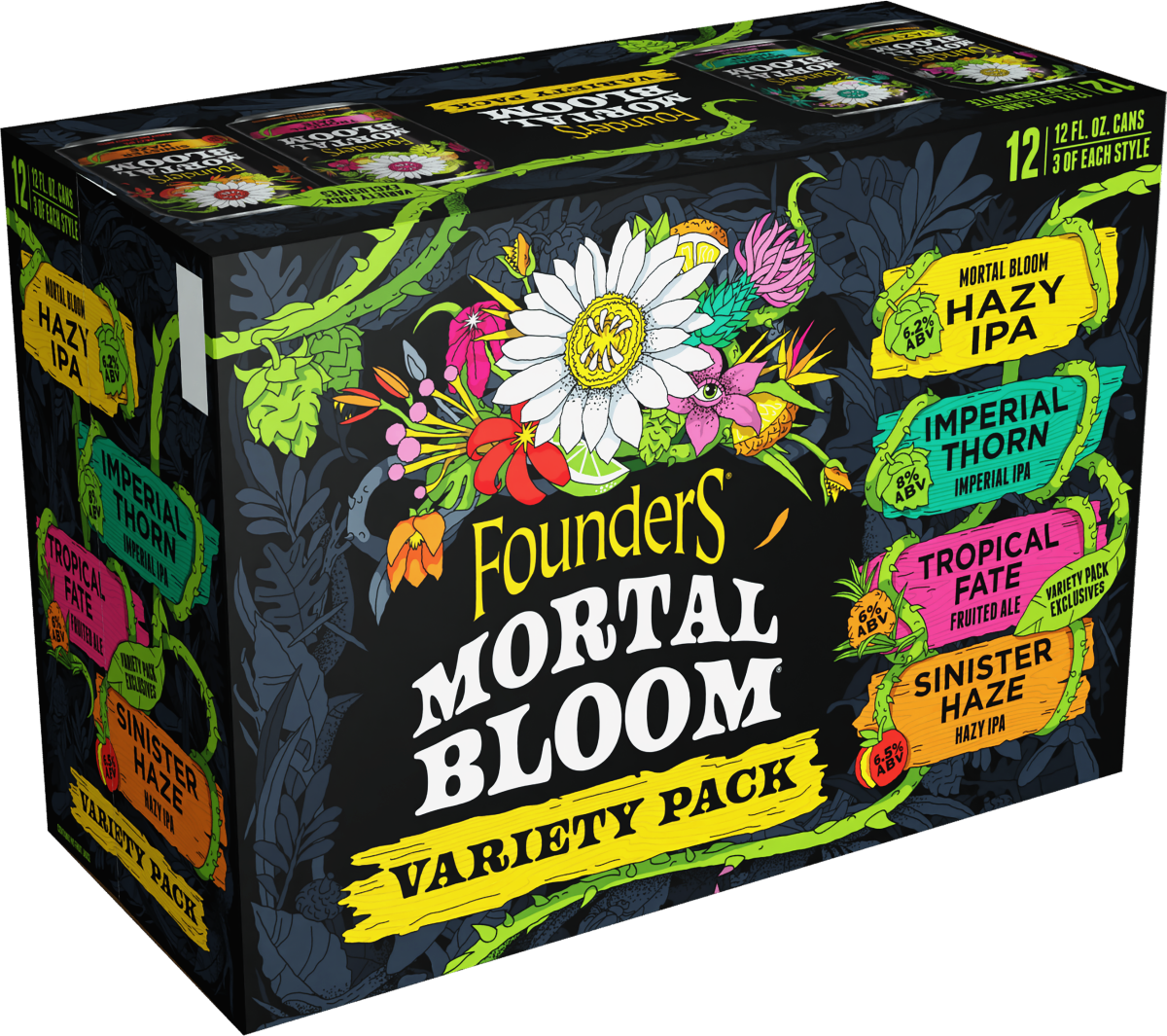 slide 2 of 2, Founders Brewing Co. Mortal Bloom Variety Pack, 12 Pack, 12 fl oz, ABV varies, 12 ct; 12 oz