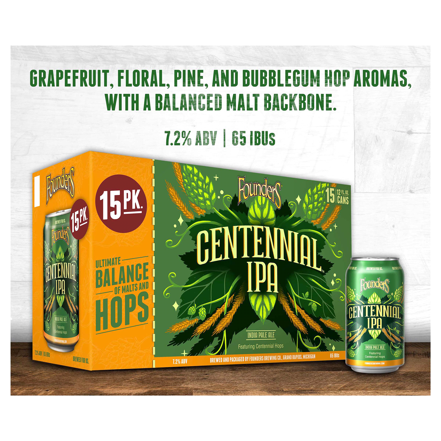 slide 2 of 4, Founders Brewing Co. Centennial IPA, American IPA Beer, 15 ct; 12 oz