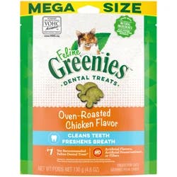 Greenies Premium Dental Treats Oven Roasted Chicken Flavor Cat Treats Mega Size 130 g