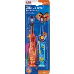 slide 1 of 1, CVS Health Light-Up Timer Flashing Soft Bristles Toothbrush, 2 ct