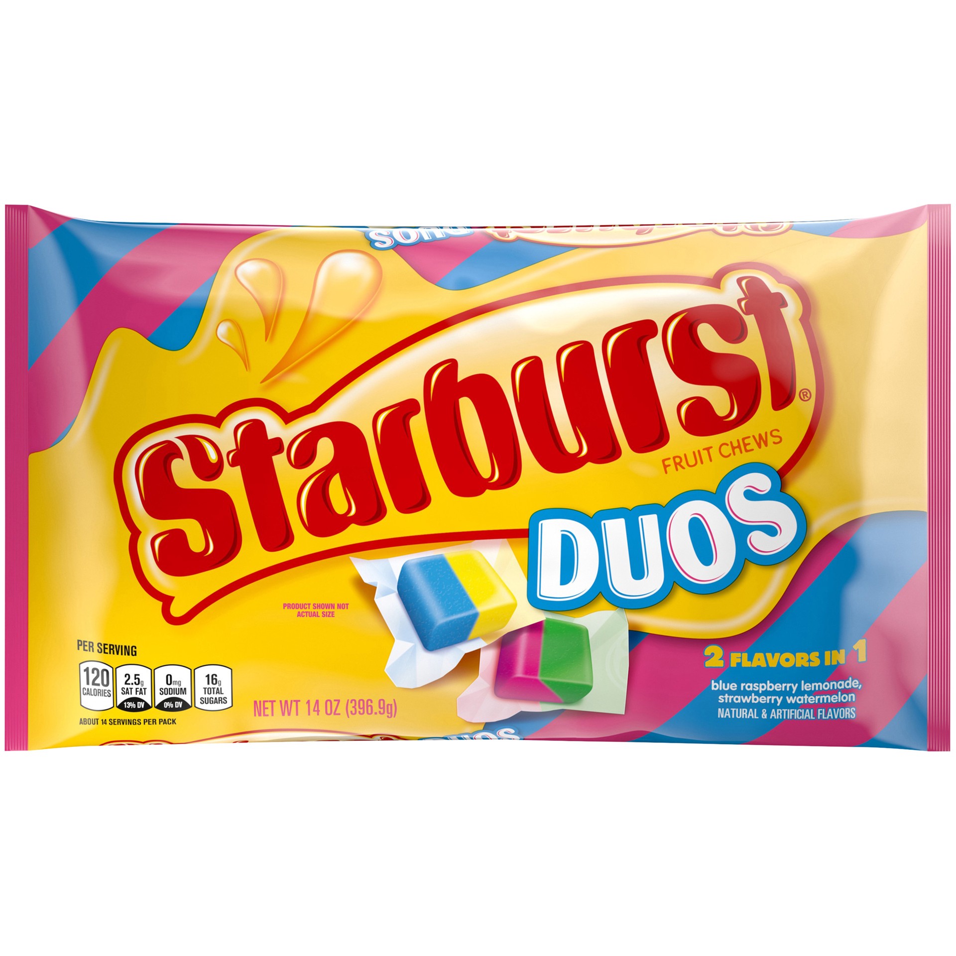 slide 1 of 6, Starburst Duos, Fruit Chews Candy, Laydown Bag, 14 Oz, 14 oz