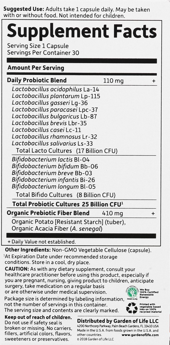 slide 8 of 9, Garden of Life Dr. Formulated Vegetarian Capsules Daily Care Probiotics 30 ea, 30 ct