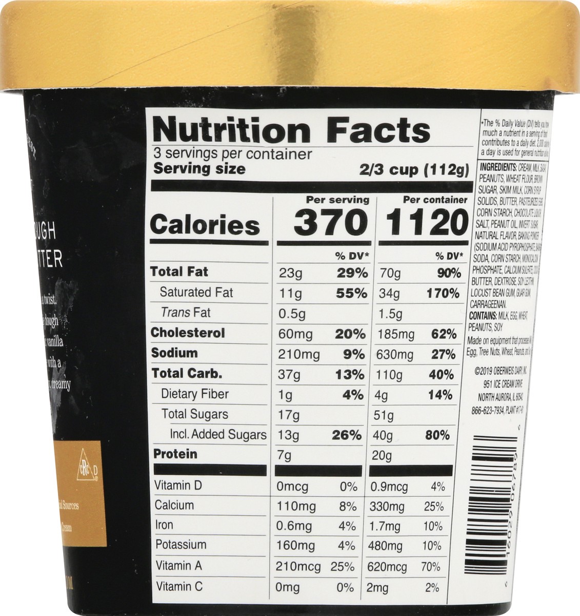 slide 3 of 9, Oberweis Super Premium Cookie Dough Peanut Butter Ice Cream 1 pt, 1 pint