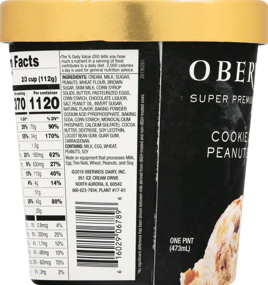 slide 5 of 9, Oberweis Super Premium Cookie Dough Peanut Butter Ice Cream 1 pt, 1 pint