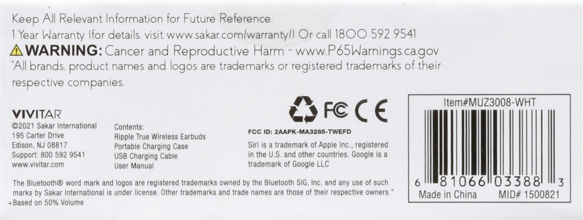 slide 12 of 12, Muze Ripple White True Wireless Earbuds 1 ea, 1 ct