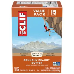 CLIF BAR - Crunchy Peanut Butter - Made with Organic Oats - Energy Bars - Non-GMO - Plant Based Protein Bars (15 Pack)