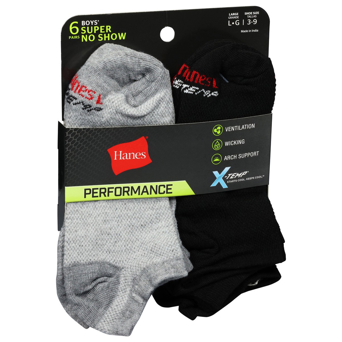slide 7 of 12, Hanes Boys' Performance Super No Show Socks Large 6 ea, 6 ct