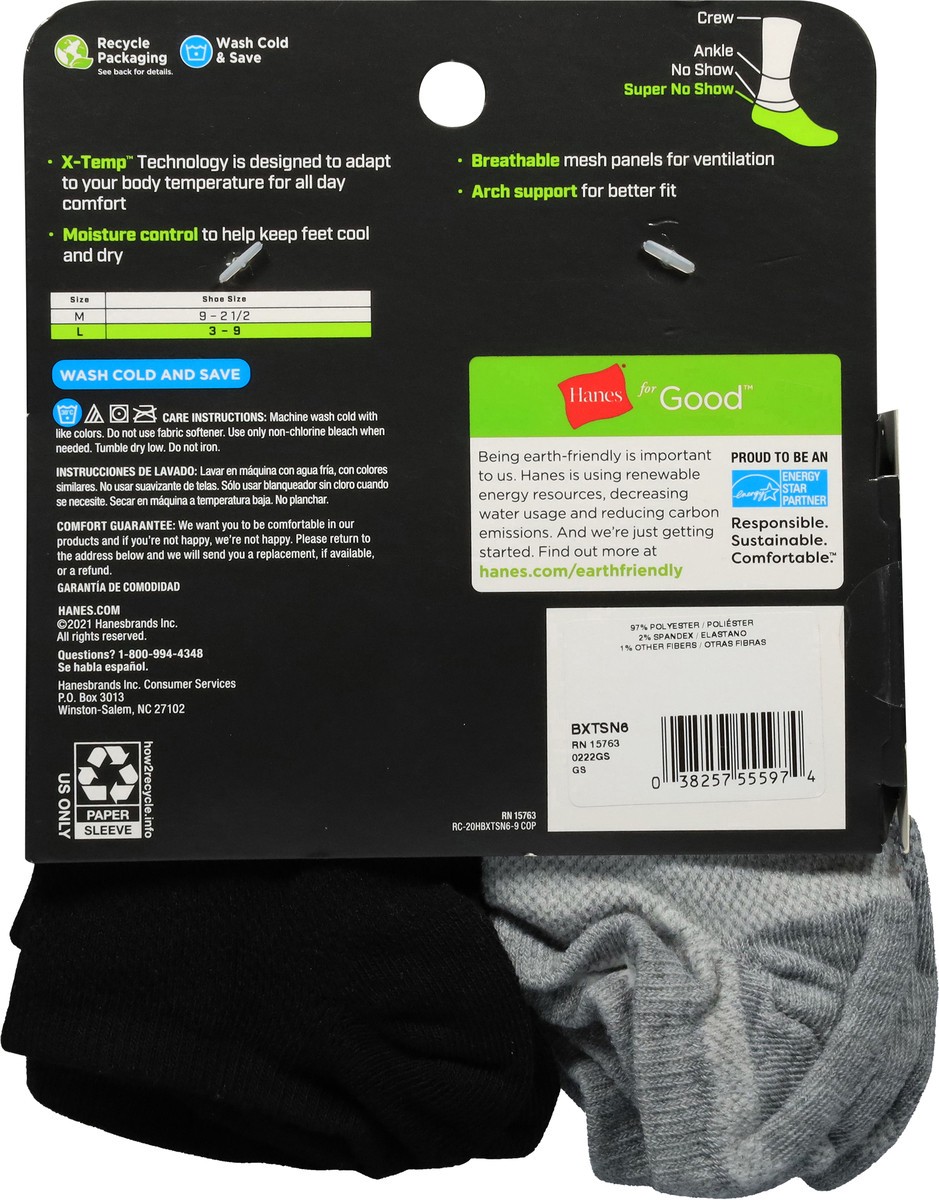 slide 5 of 12, Hanes Boys' Performance Super No Show Socks Large 6 ea, 6 ct