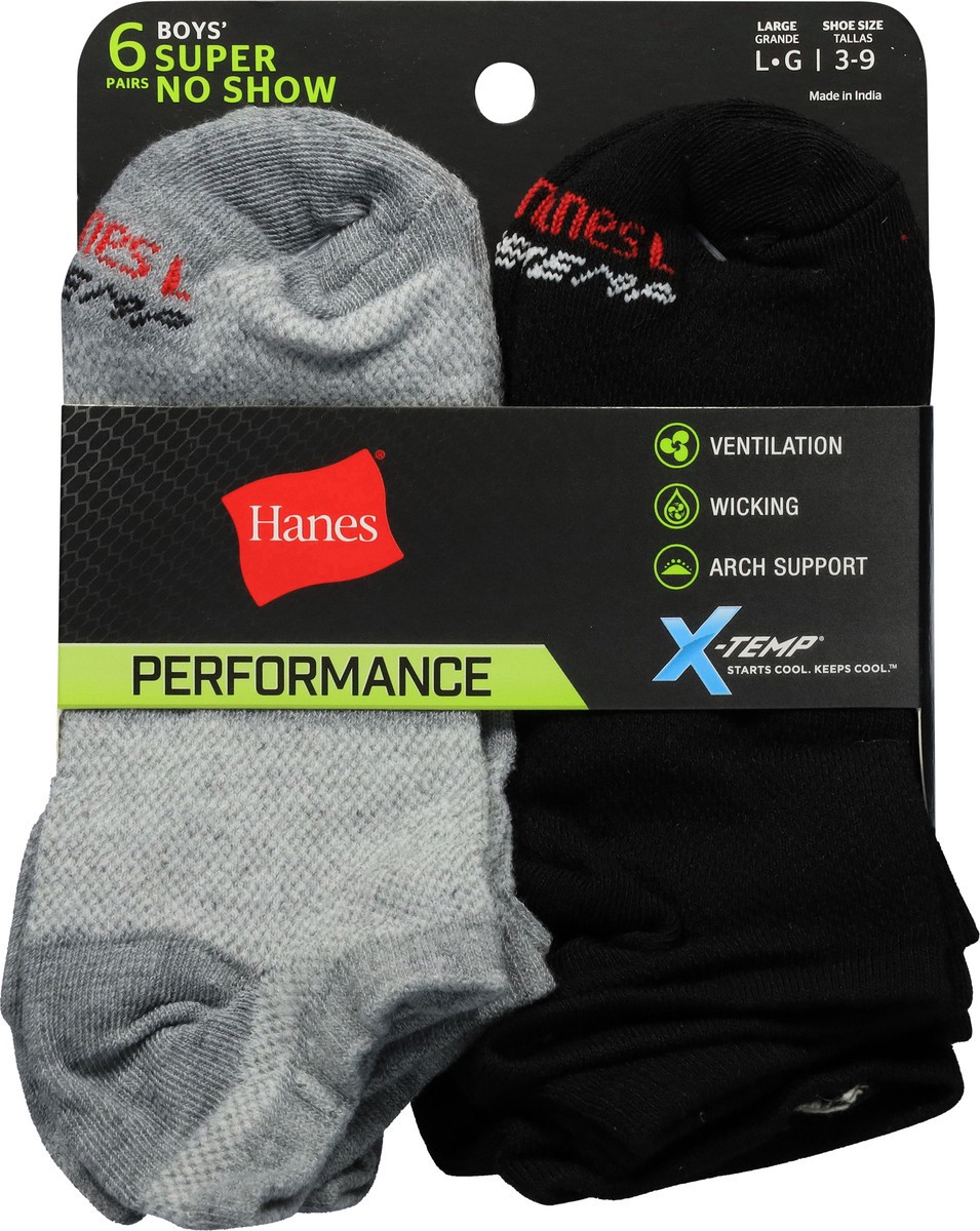 slide 2 of 12, Hanes Boys' Performance Super No Show Socks Large 6 ea, 6 ct