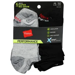 Hanes Boys' Performance Super No Show Socks Large 6 ea