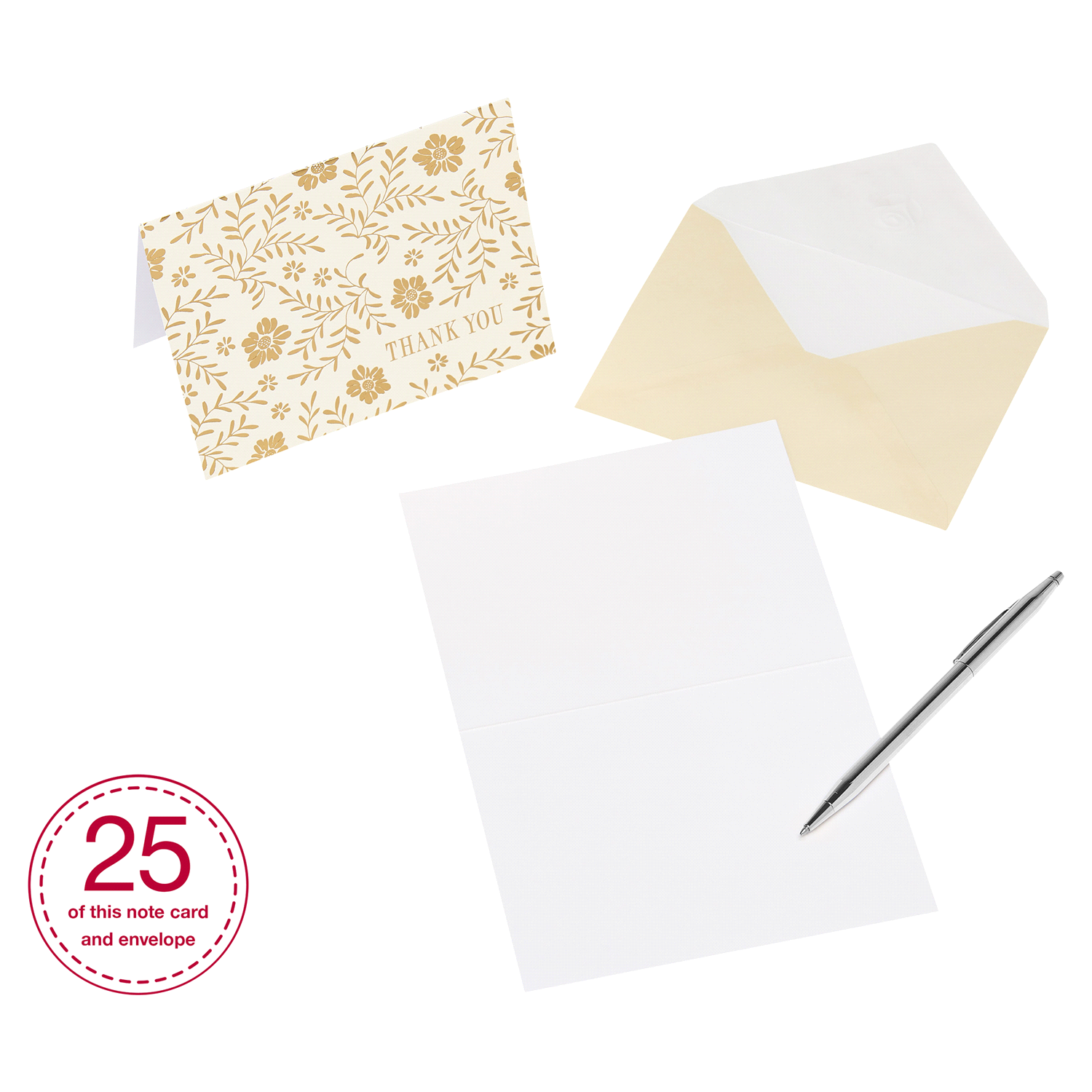 slide 2 of 4, American Greetings Gold and Cream Thank-You Cards and Cream Envelopes, 50 ct