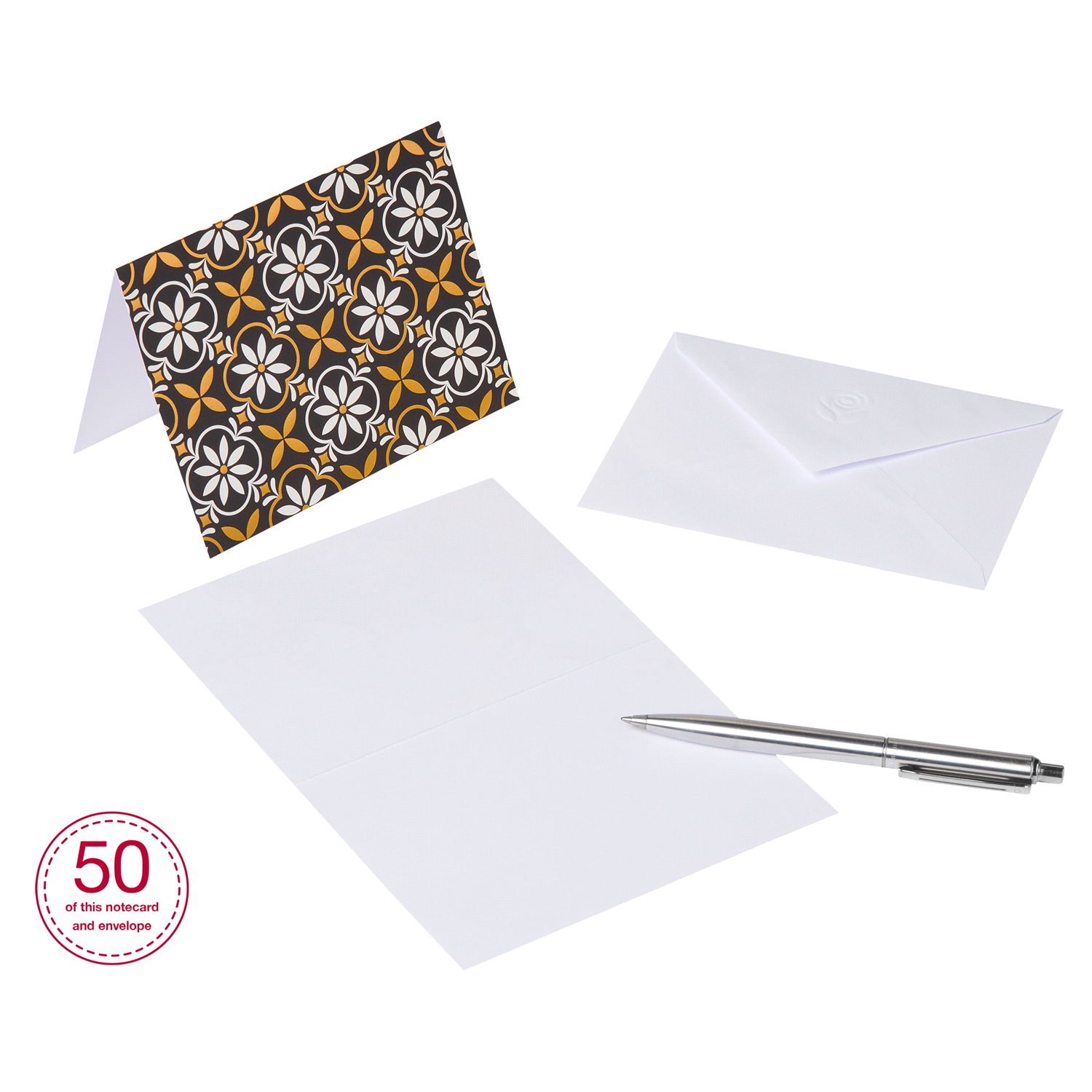 slide 2 of 3, American Greetings Floral Tile Pattern Note Cards and Envelopes, 50 ct
