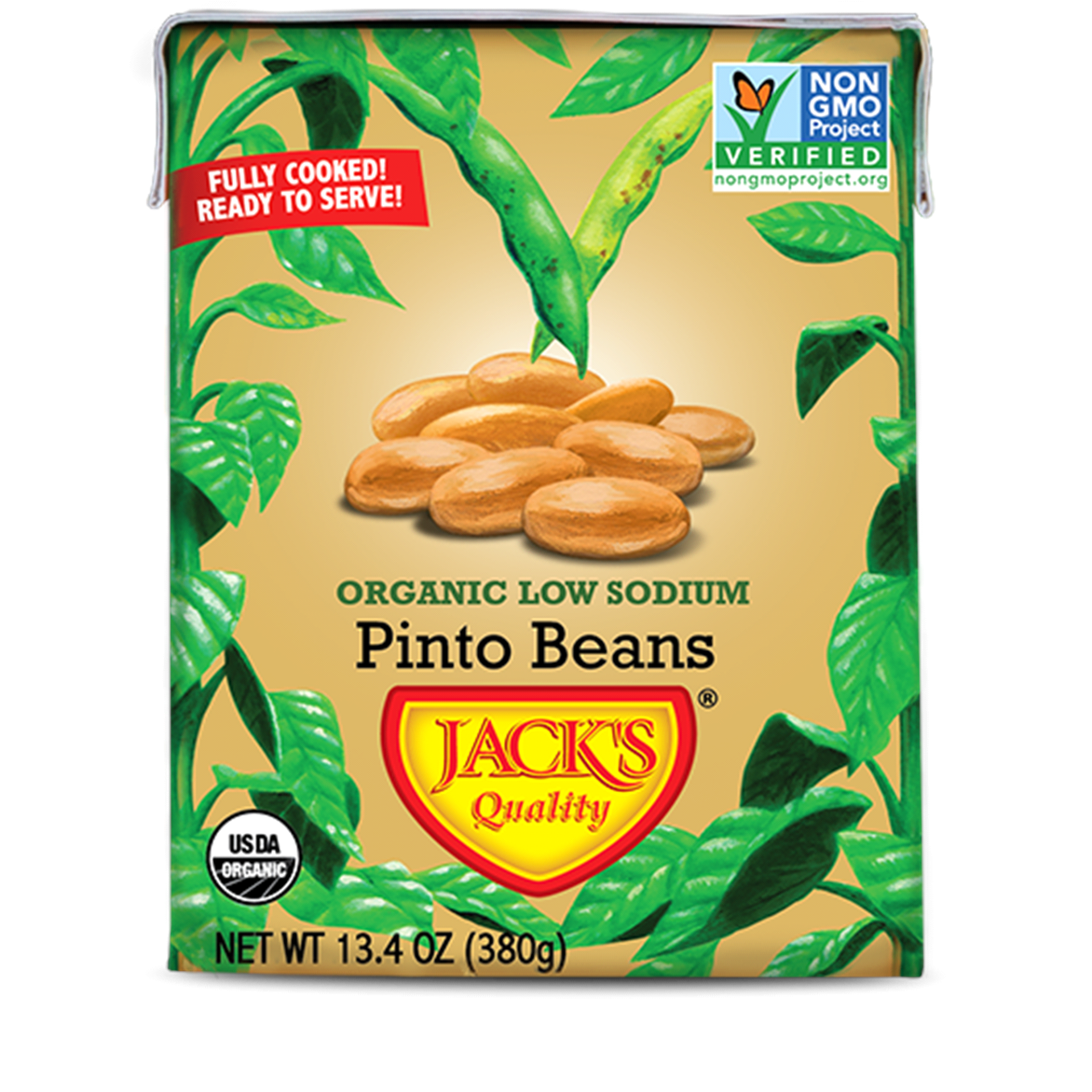 slide 1 of 1, Jack's Quality Org Pinto Beans Low Sodium, 13.4 oz