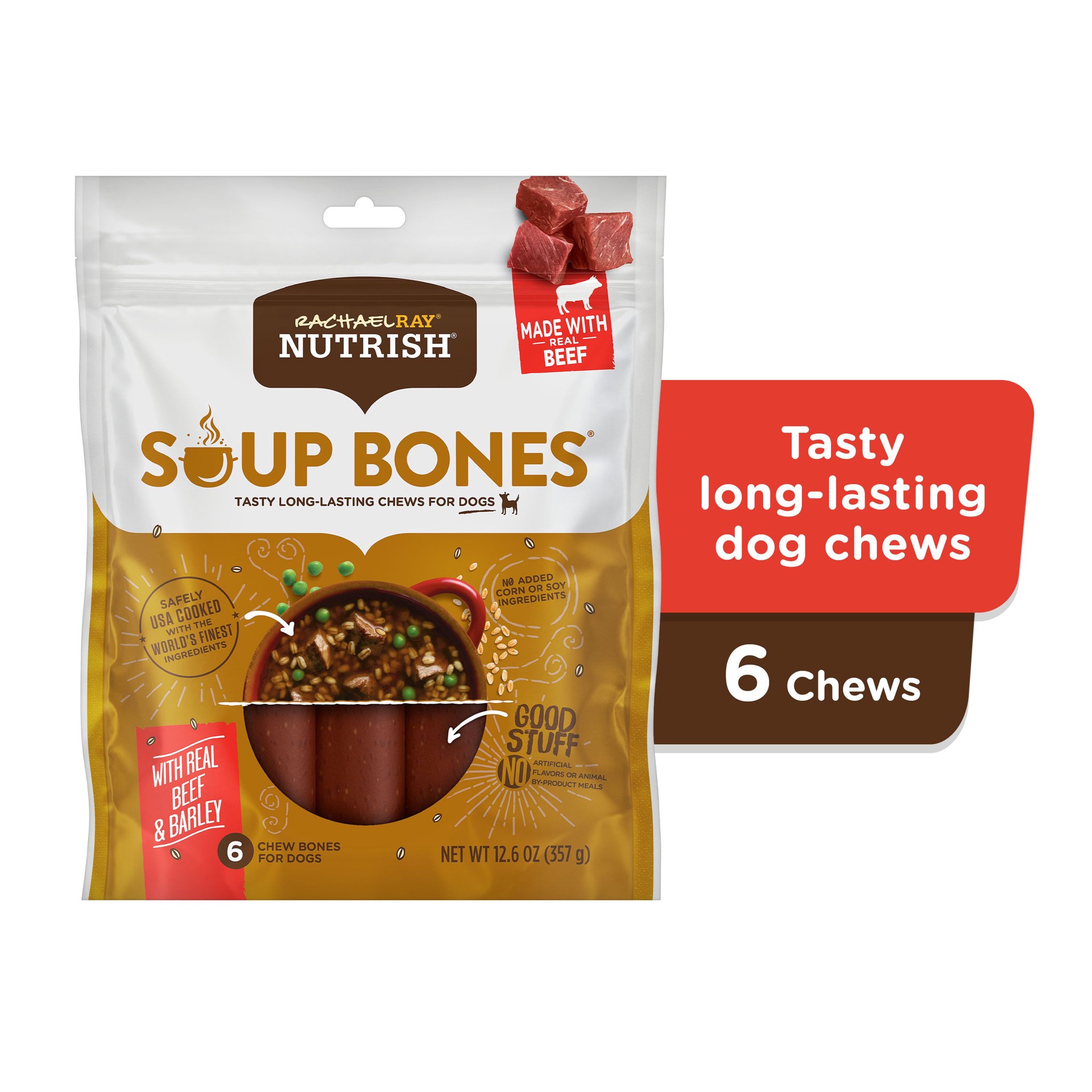 slide 3 of 9, Rachael Ray Nutrish Soup Bones With Real Beef & Barley, 6 Dog Chews, 12.6 oz