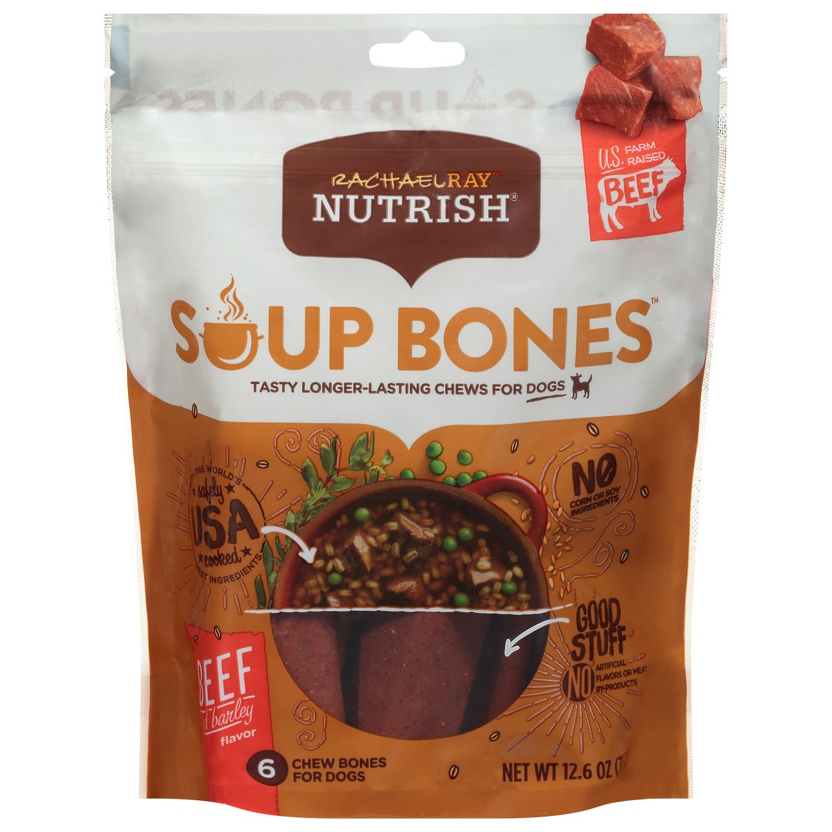 slide 1 of 9, Rachael Ray Nutrish Soup Bones With Real Beef & Barley, 6 Dog Chews, 12.6 oz