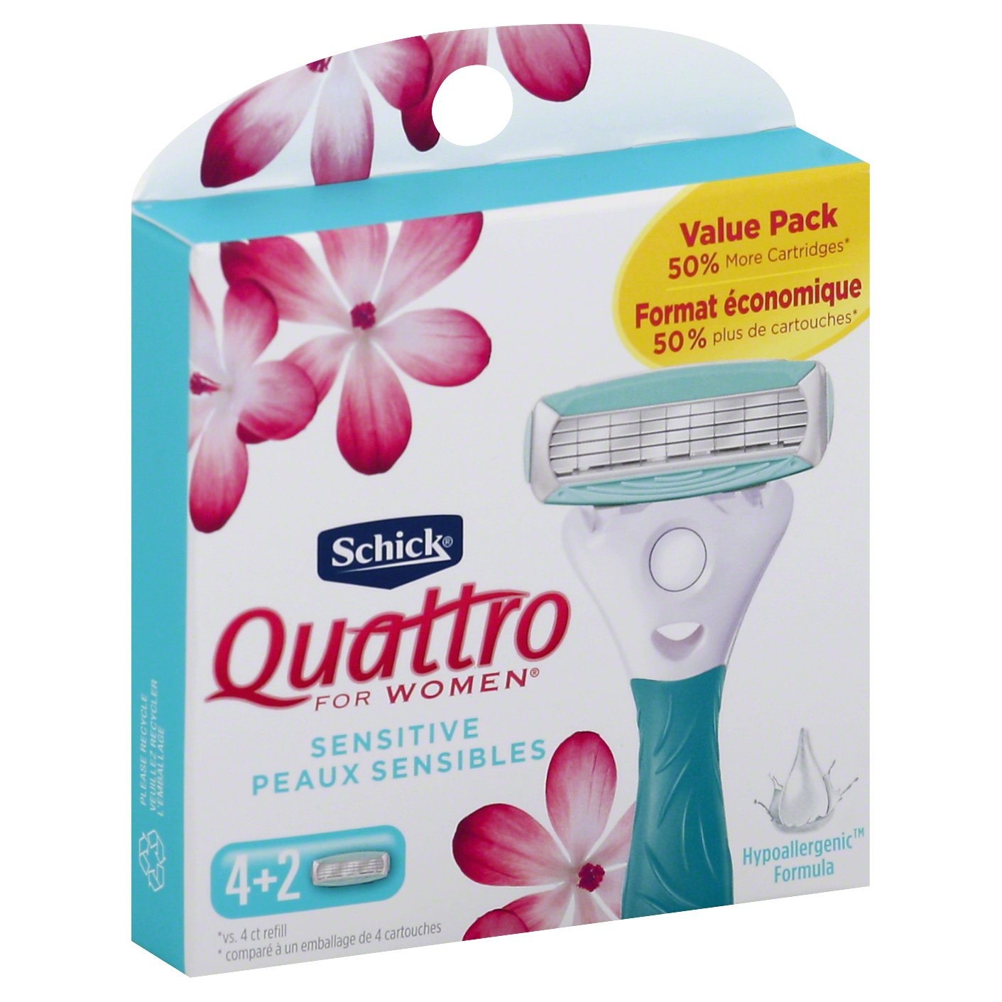 slide 1 of 1, Schick Quattro For Women Razor Cartridges, 4 ct