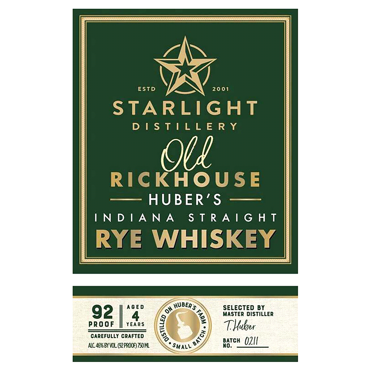 slide 1 of 1, Huber Starlight Old Rickhouse Rye, 750 ml