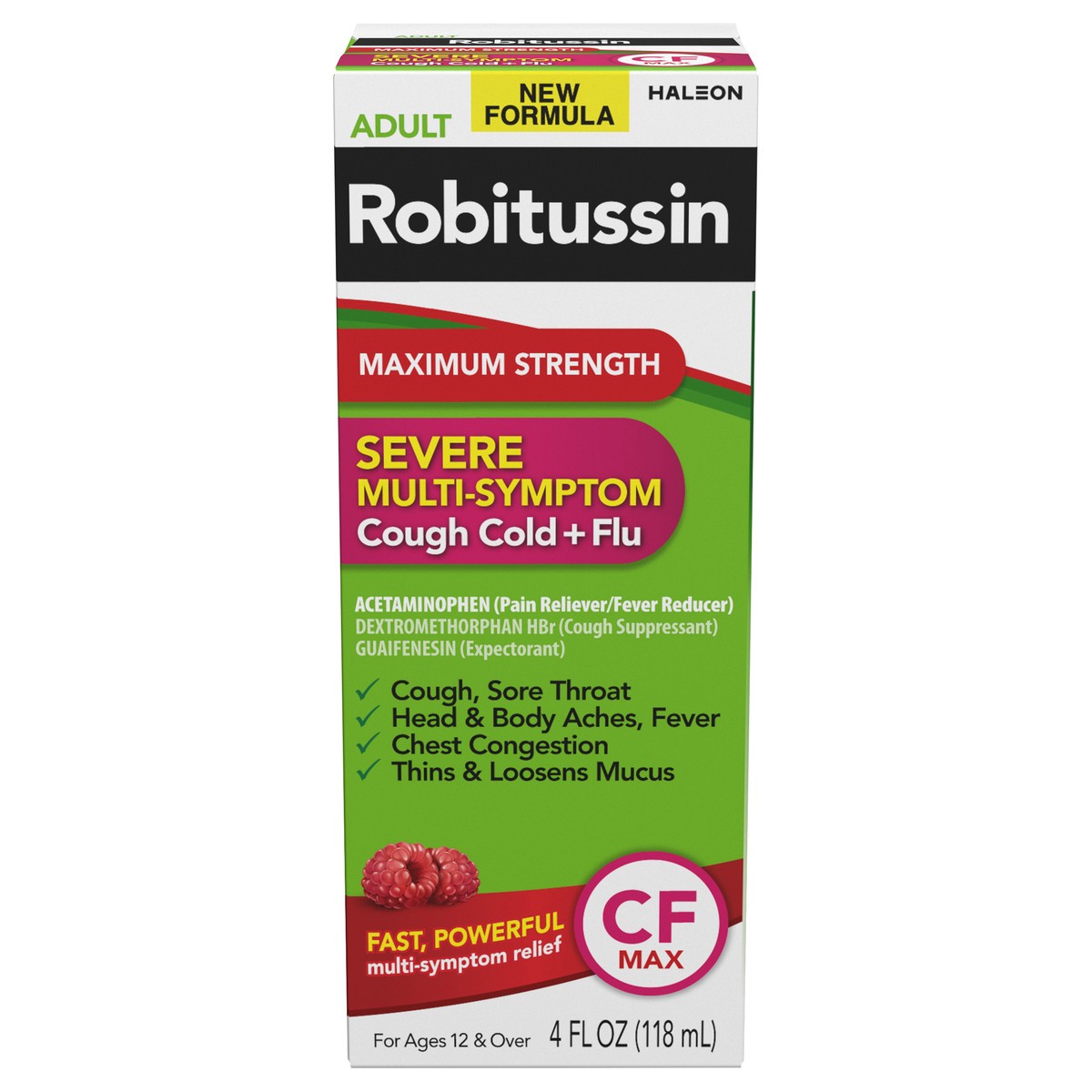 slide 1 of 13, Robitussin CF Max, Severe Multi-Symptom Relief from Cough, Cold, and Flu - Adult Formula, 4 fl oz
