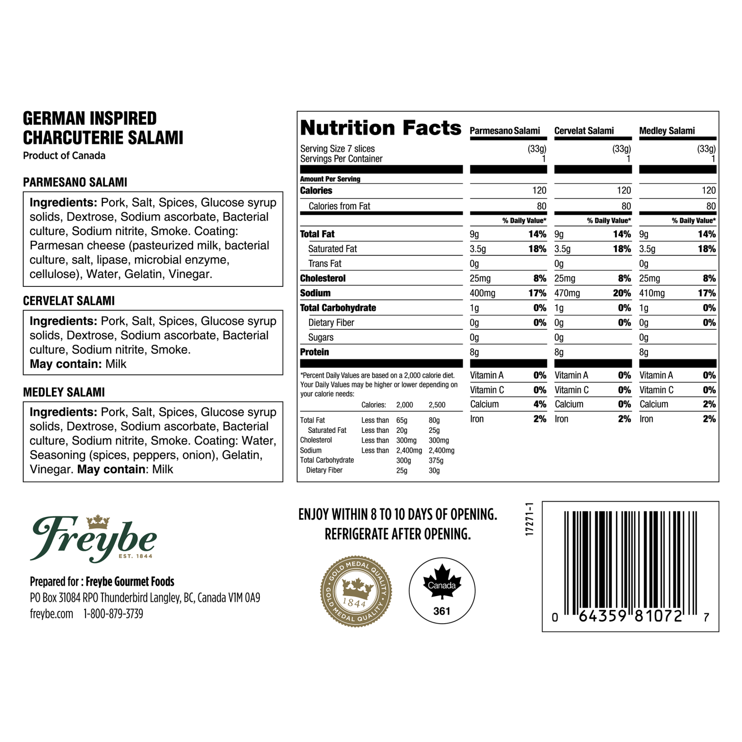 slide 2 of 2, Freybe German Inspired Charcuterie Salami Parmesano Cervelat Medley - 3.5 OZ, 3.5 oz