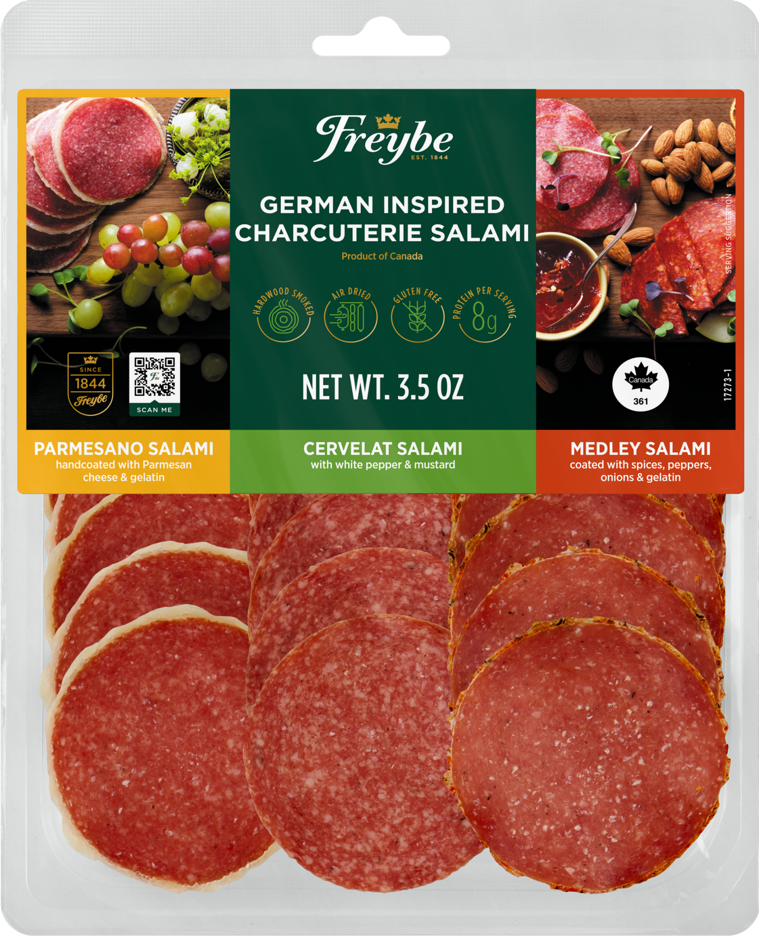 slide 1 of 2, Freybe German Inspired Charcuterie Salami Parmesano Cervelat Medley - 3.5 OZ, 3.5 oz