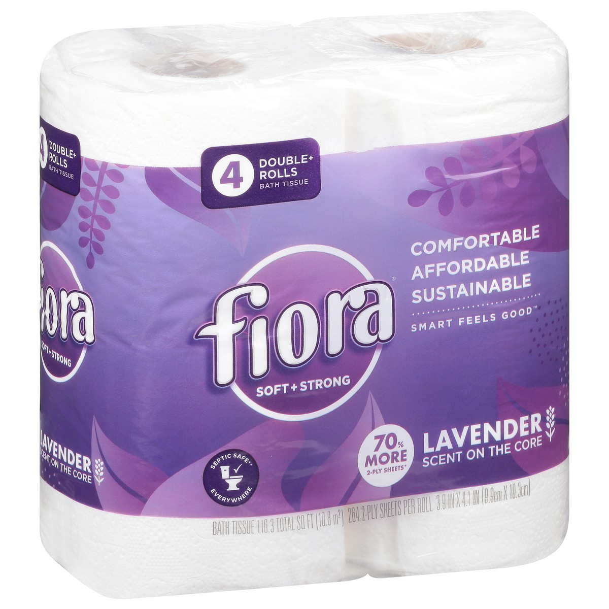 slide 8 of 11, Fiora Double + Rolls Soft + Strong 2-Ply Lavender Bath Tissue 4 ea, 4 ct