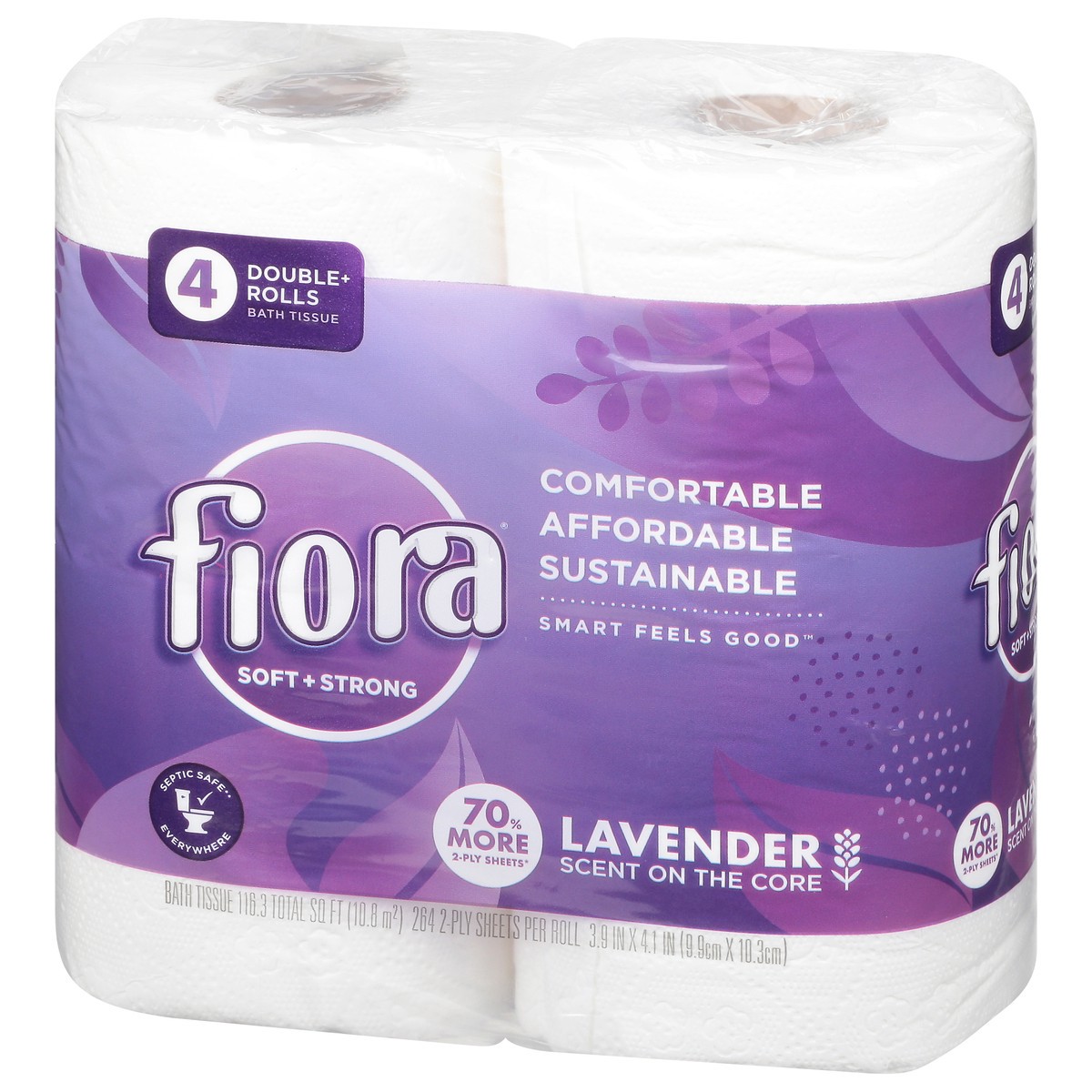 slide 6 of 11, Fiora Double + Rolls Soft + Strong 2-Ply Lavender Bath Tissue 4 ea, 4 ct